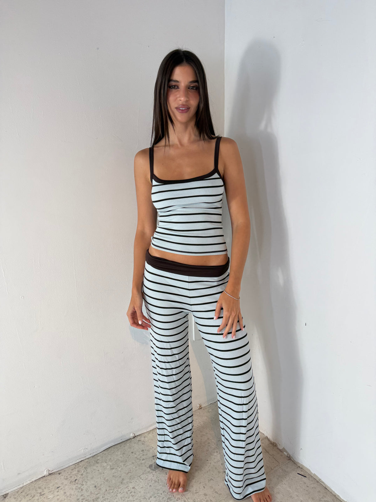 Brown Blue Stripe Lounge Set