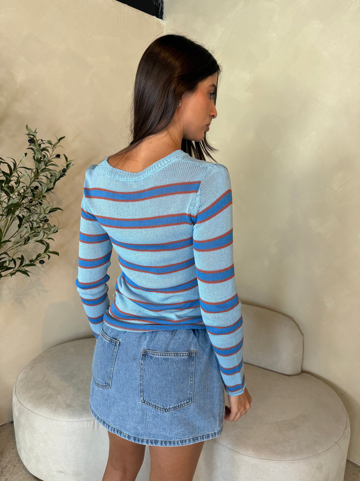 Low Rise Elastic Denim Skort