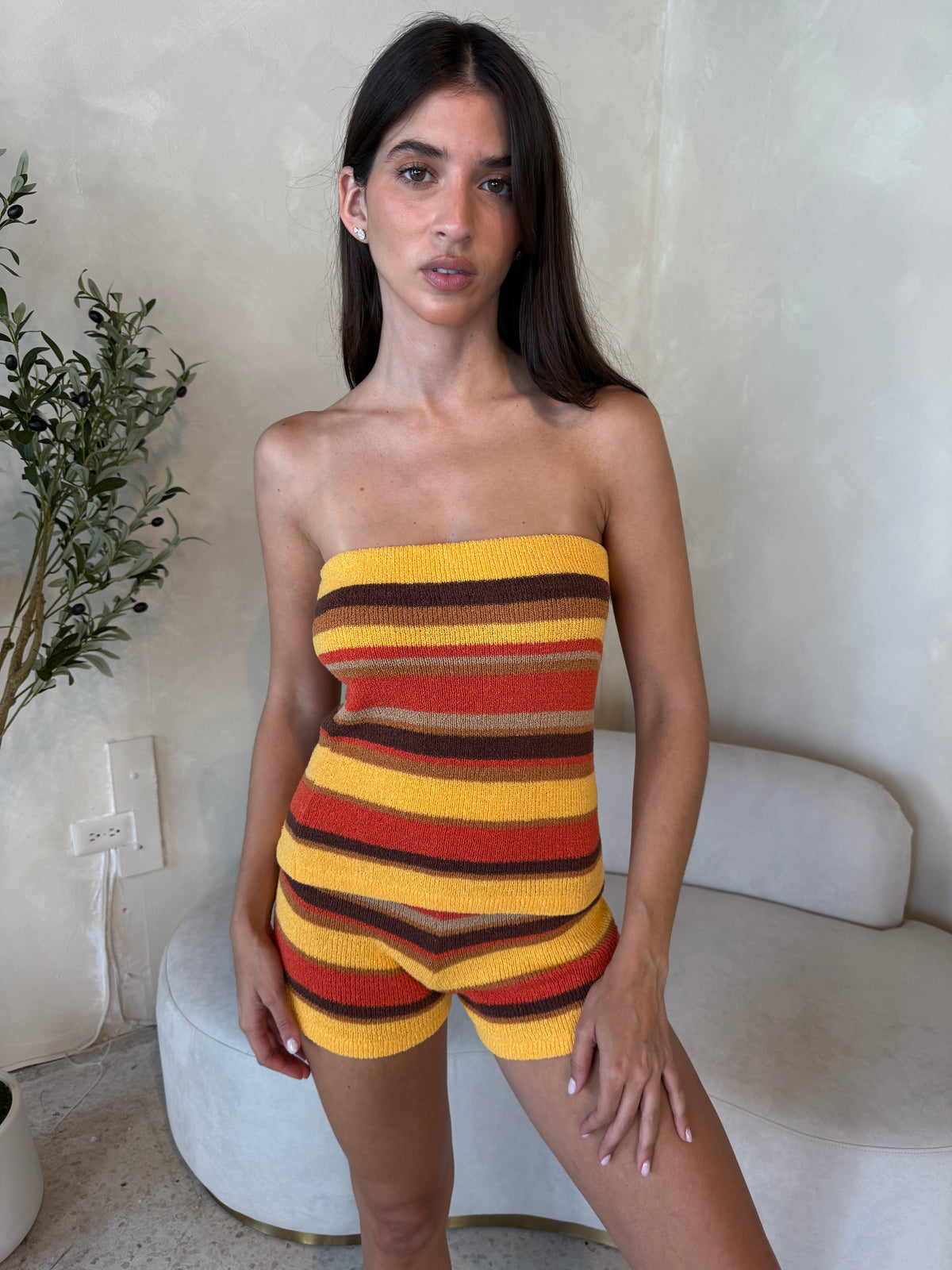 Orange Multi Stripe Tube Top & Short Set