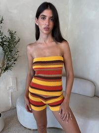 Orange Multi Stripe Tube Top & Short Set