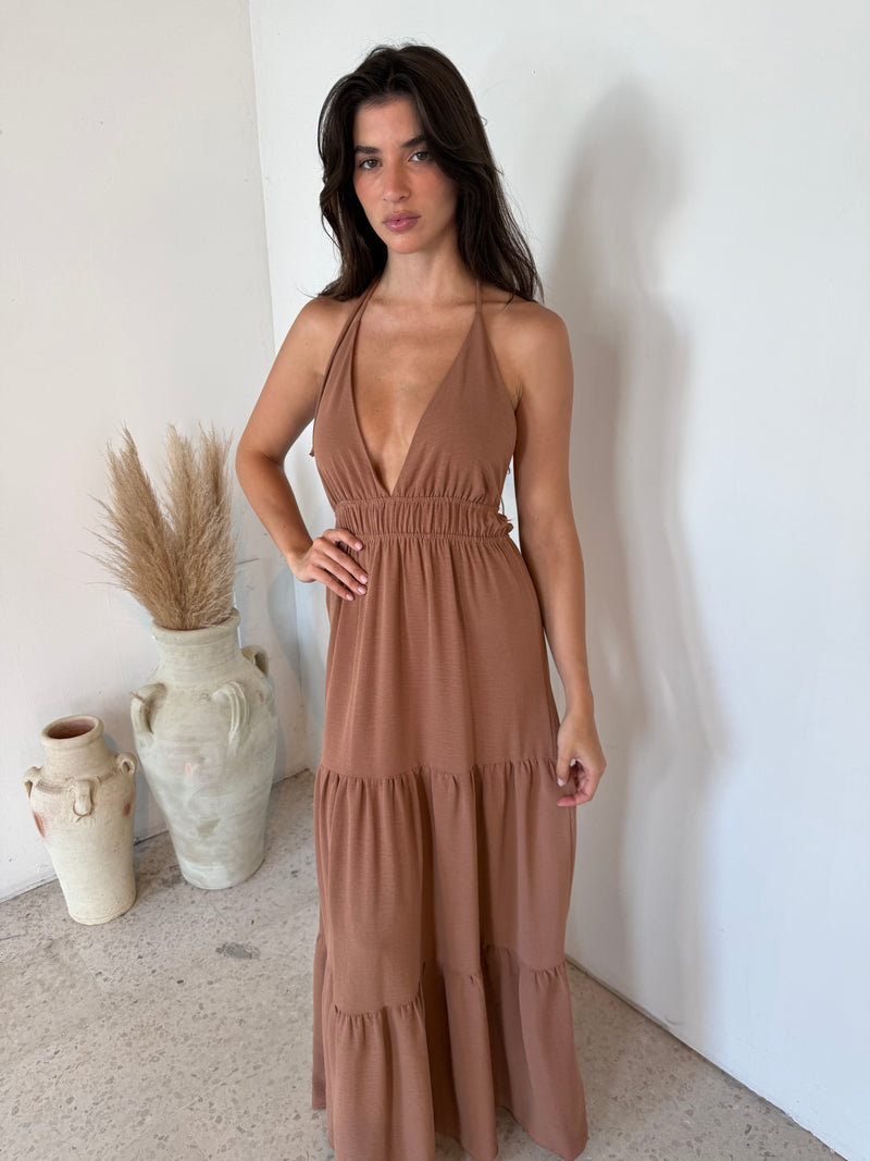Camel Tiered Maxi Dress