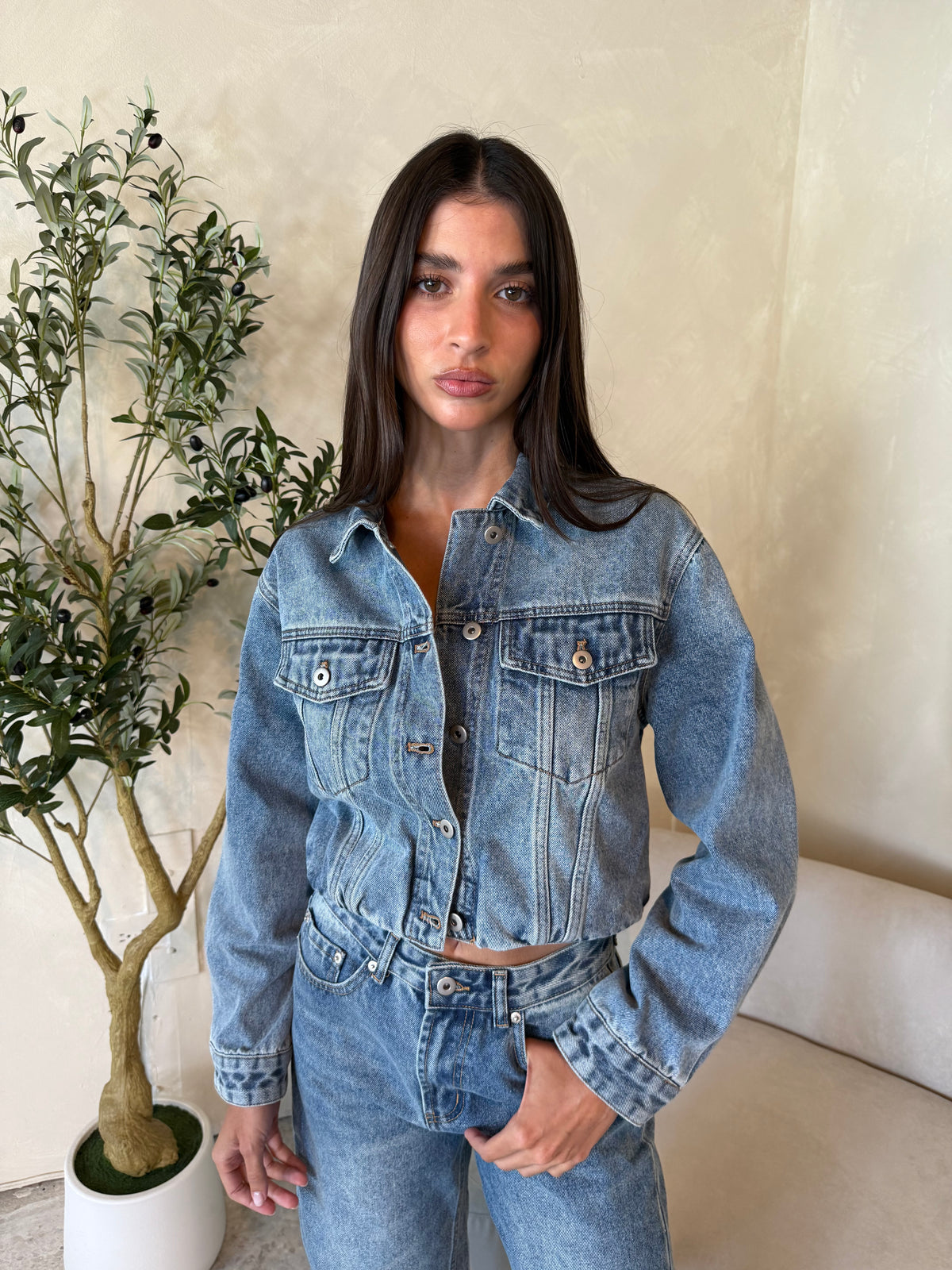 LS Denim Button Down Jacket & Jean Set
