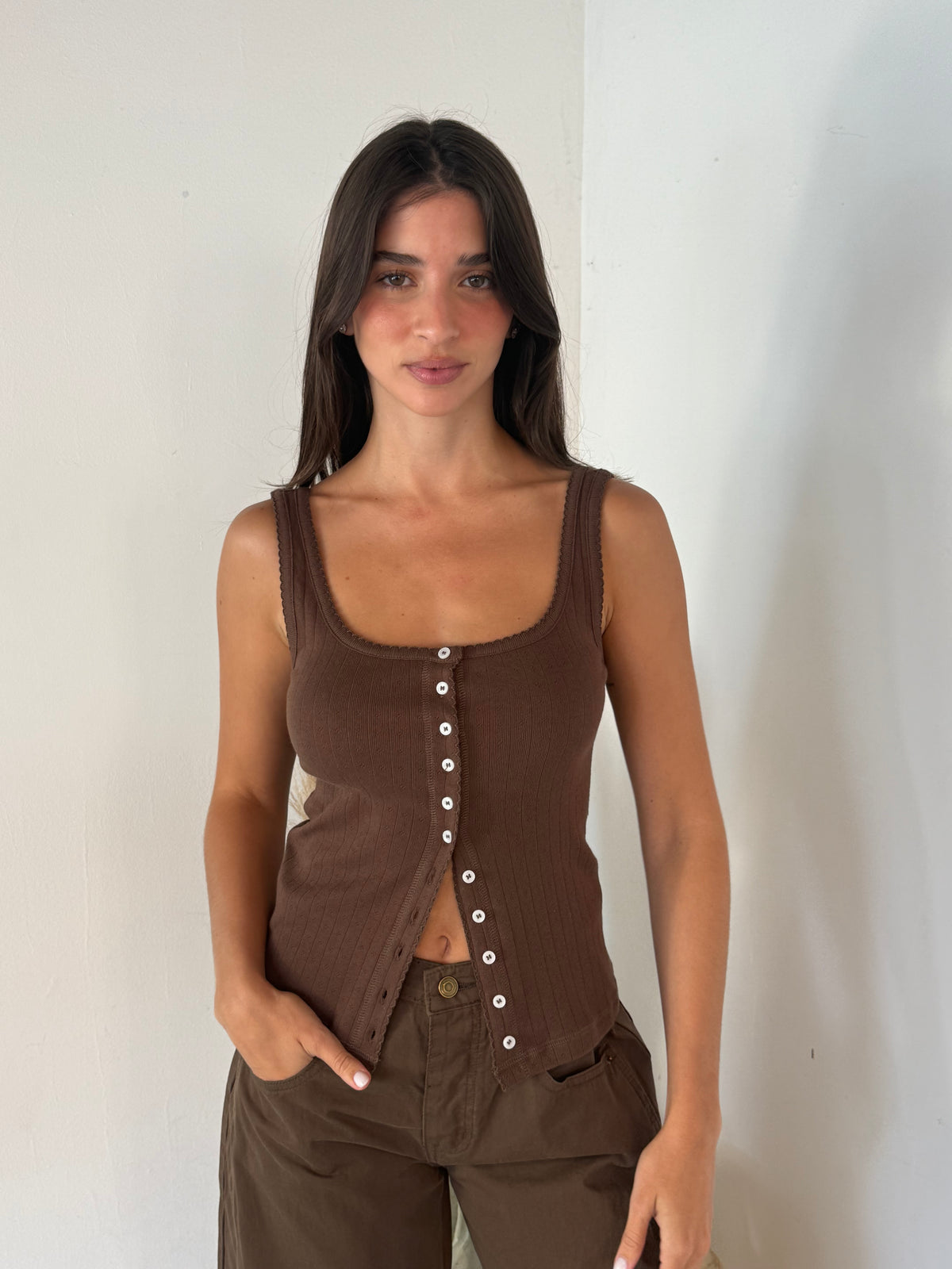 Button Down Square Neck Tank