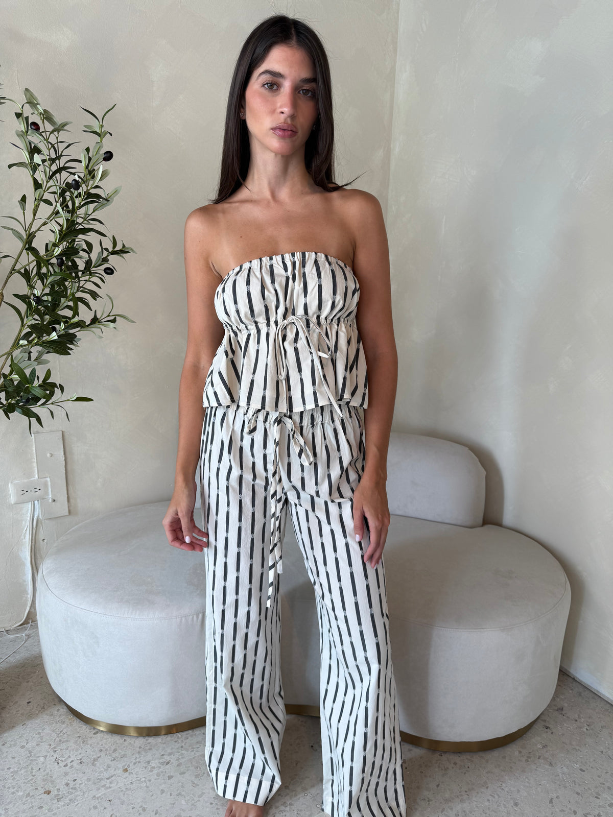 Black Stripe Tube Top & Pant Set