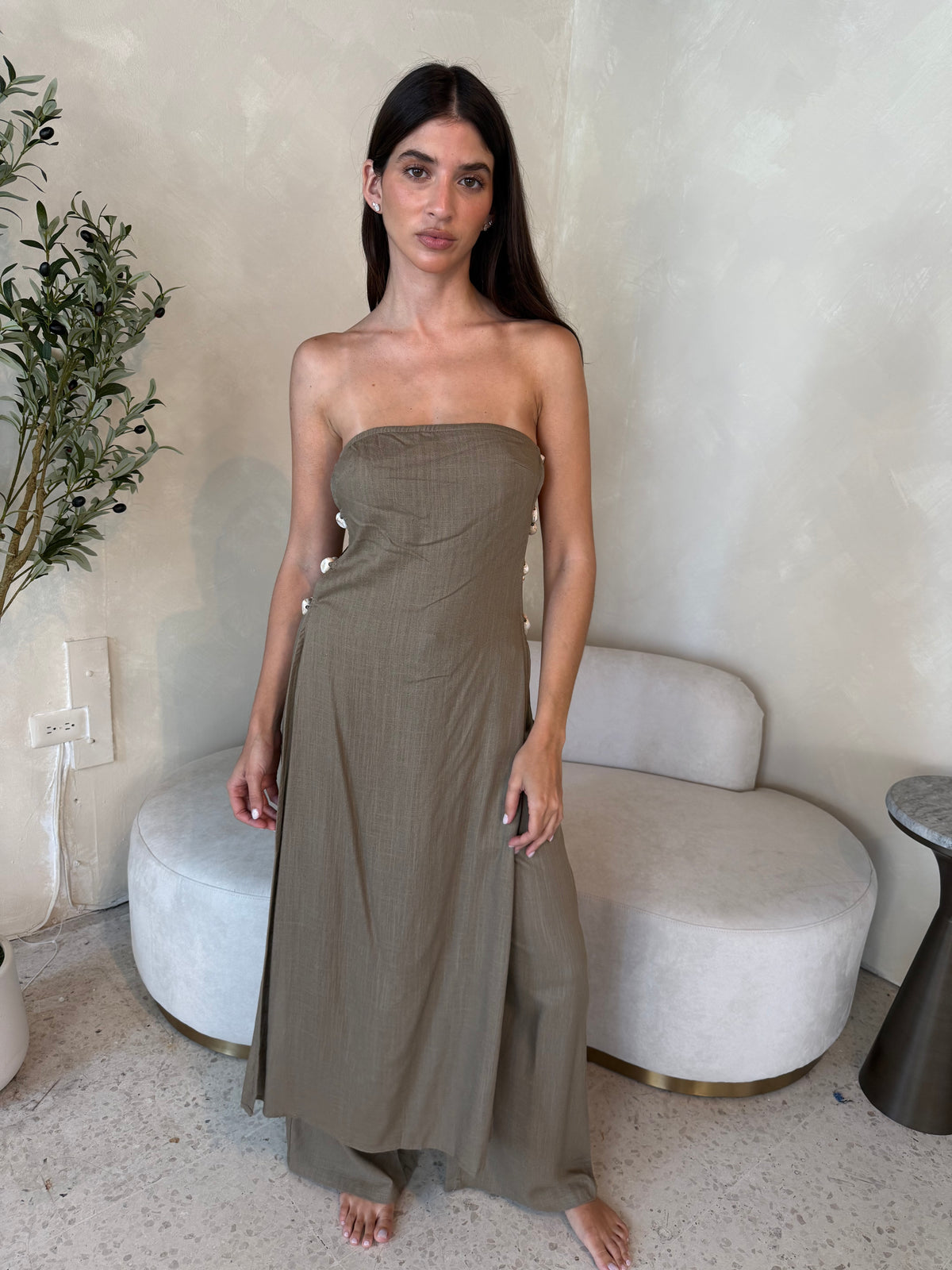 Taupe Beaded Top & Pant Set