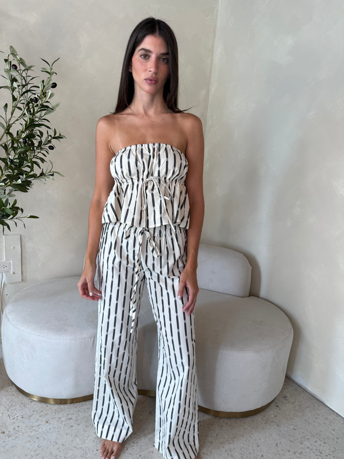 Black Stripe Tube Top & Pant Set