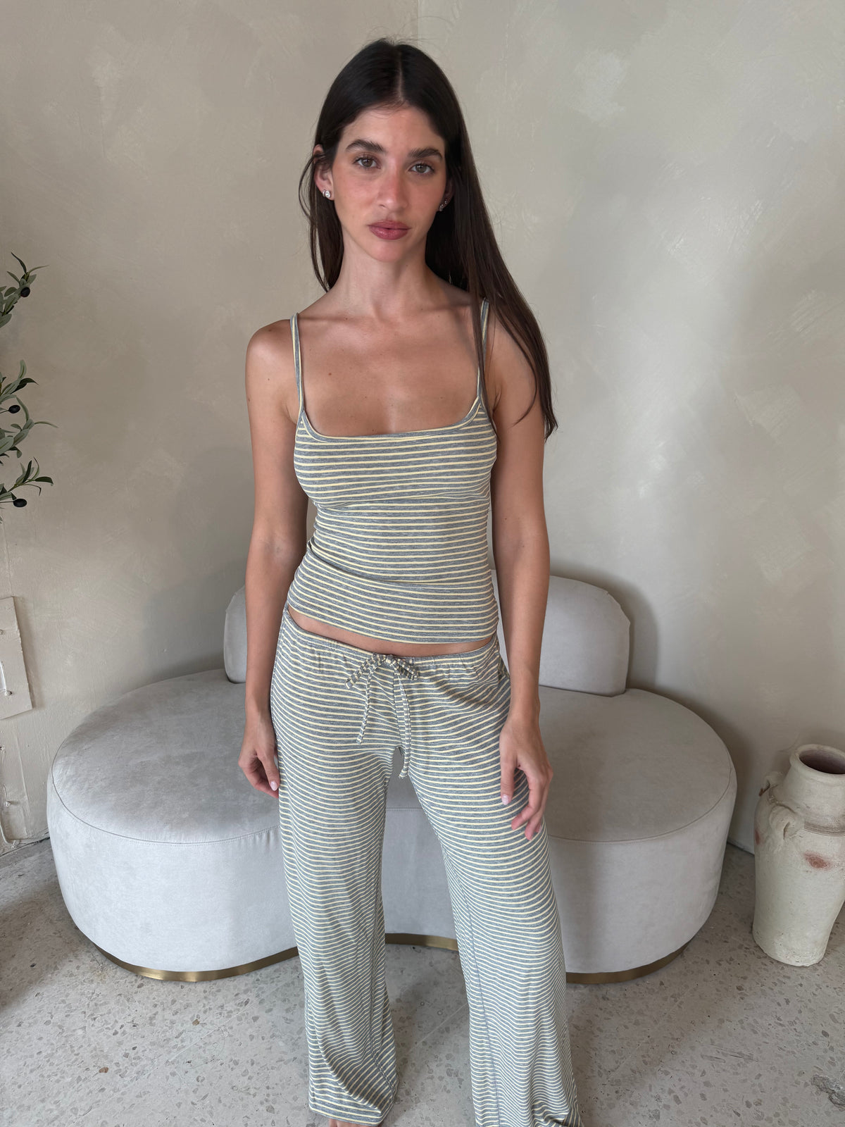 Grey Yellow Striped Lounge Set