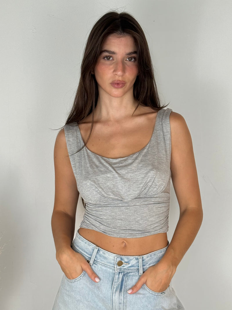 Grey Soft Cowl Neck Top