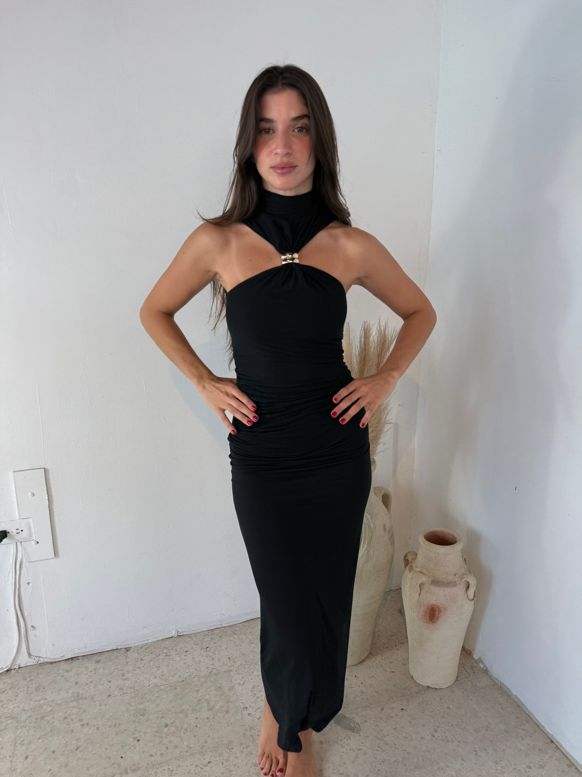 Turtleneck Metal Ring Maxi Dress
