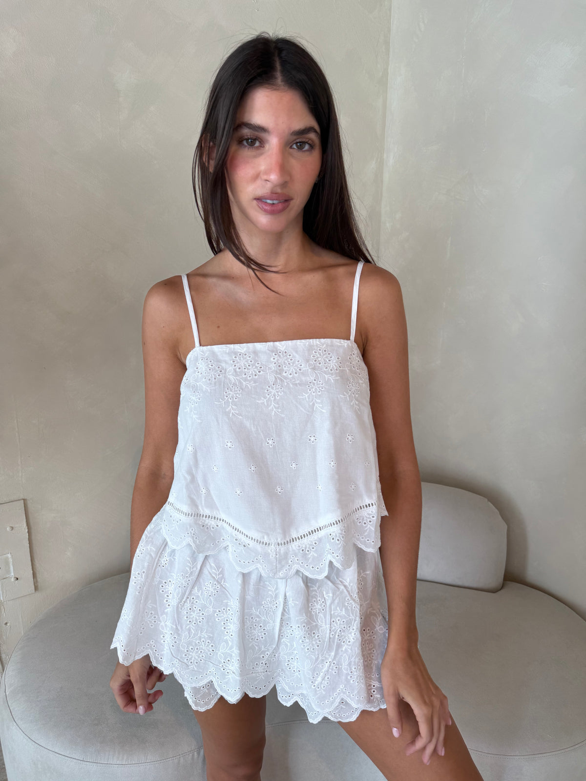 White Eyelet Skort Set
