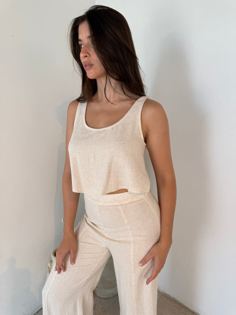 Linen Crop Top & Wide Leg Pants