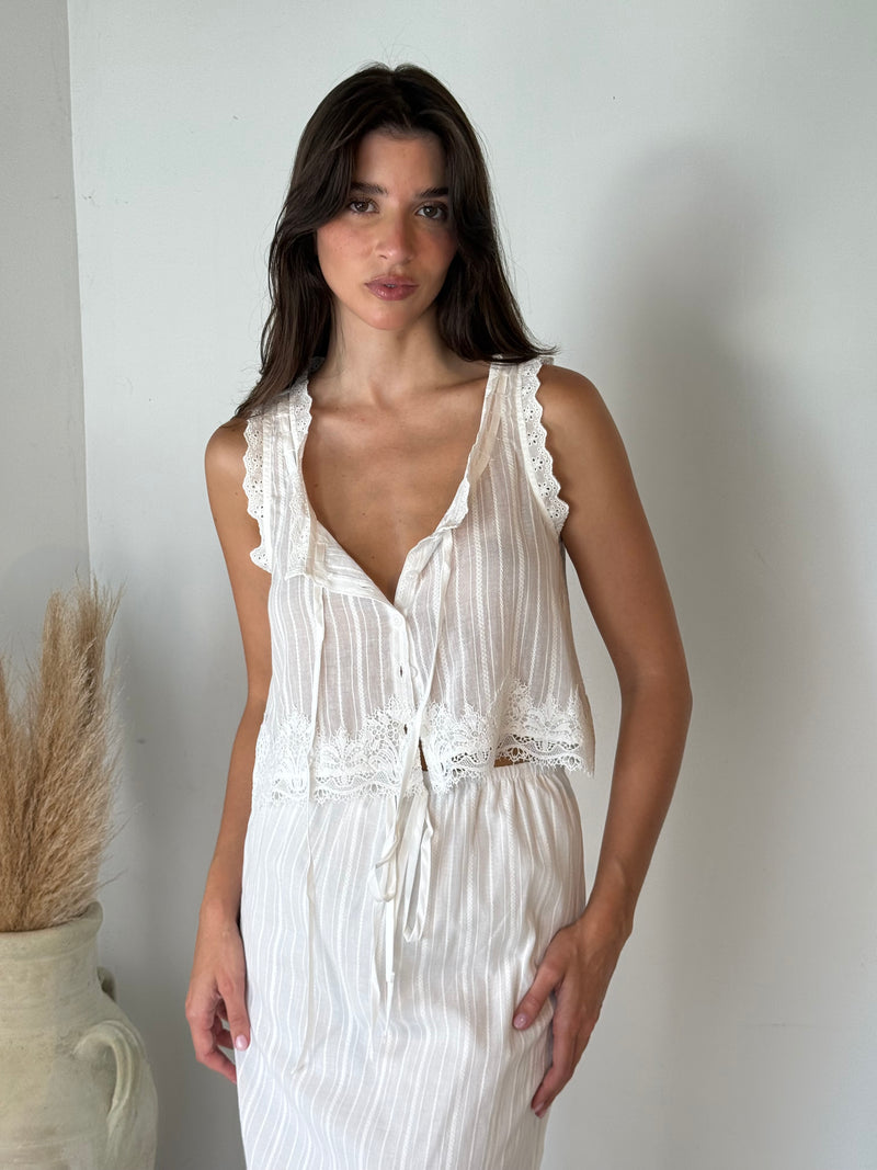 White Eyelet Top & Midi Skirt Set
