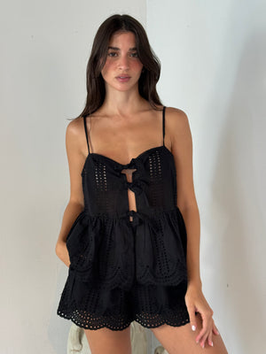 Black Lace Tie Top & Short Set