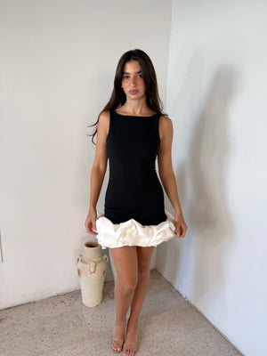 Black Mini White Ruffle Dress