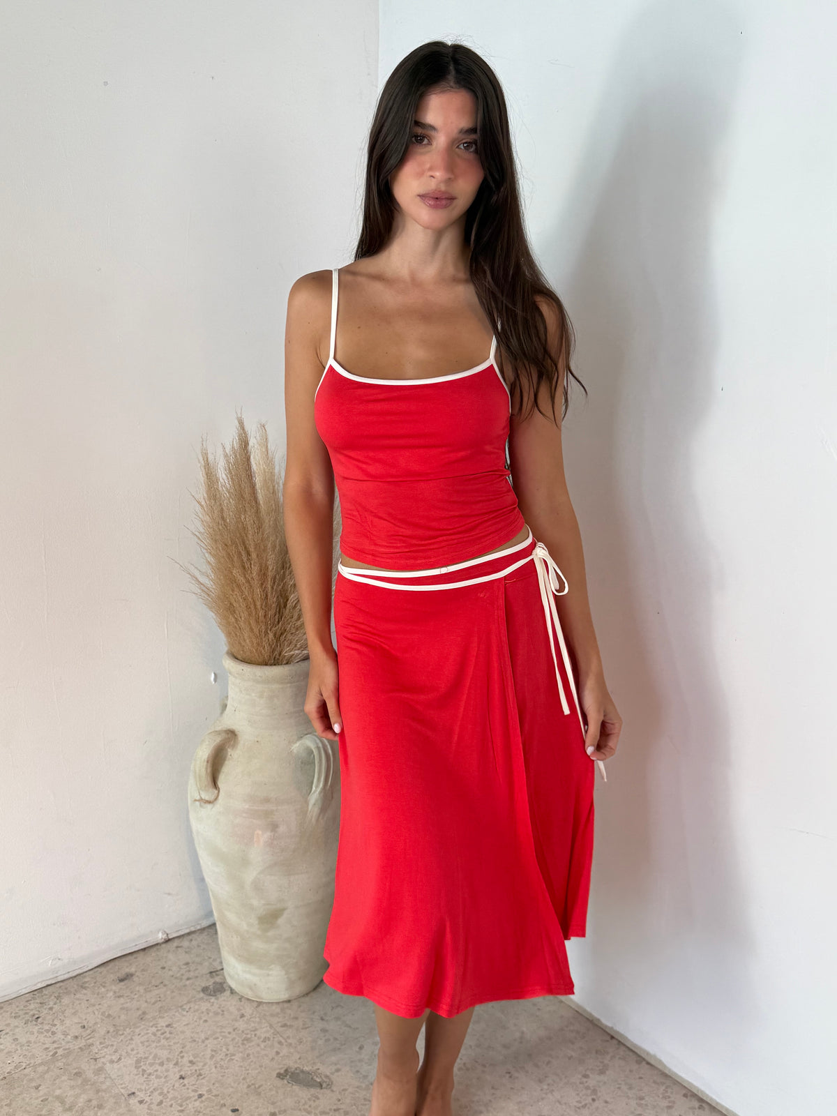 Back Tie Strap Crop Top & Wrap Midi Skirt Set