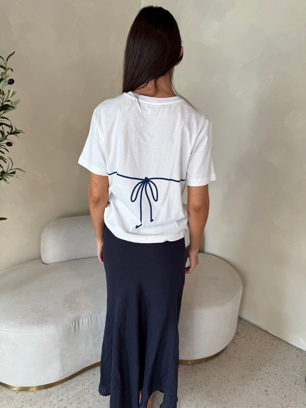Navy Linen Midi Skirt