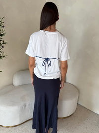 Navy Linen Midi Skirt