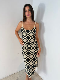 Cream Black Crochet Dress