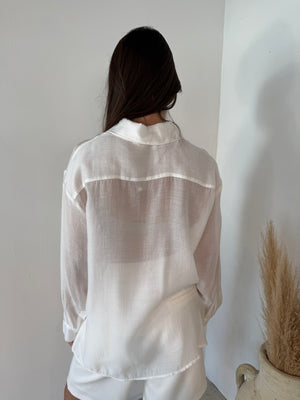 Oversized LS Sheer Button Down Top