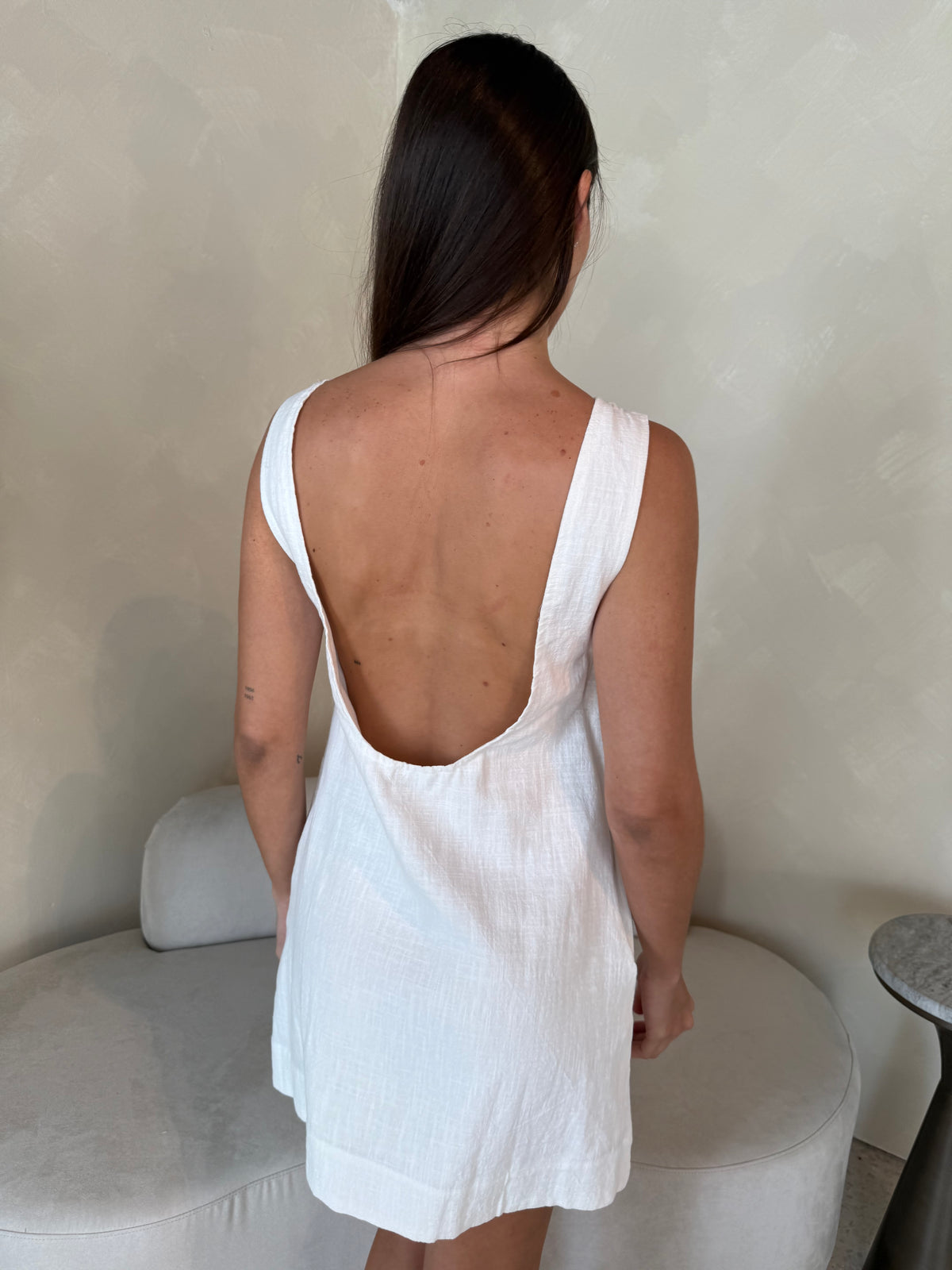 White Linen Open Back Sun Dress
