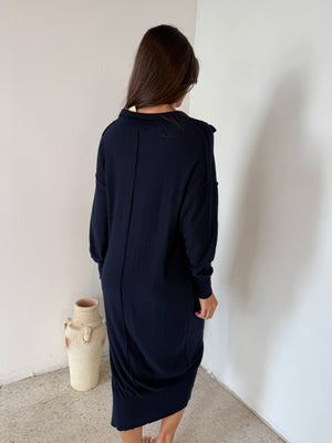 Navy Collar LS Dress