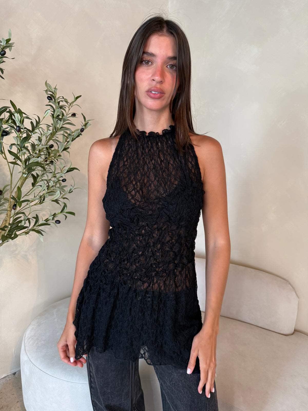 Gathered Lace Top