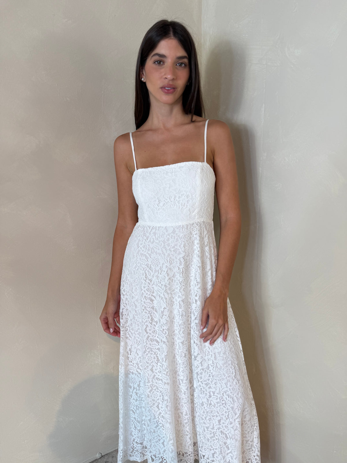 White Lace Strappy Midi Dress