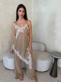 Brown Gingham Lace Set