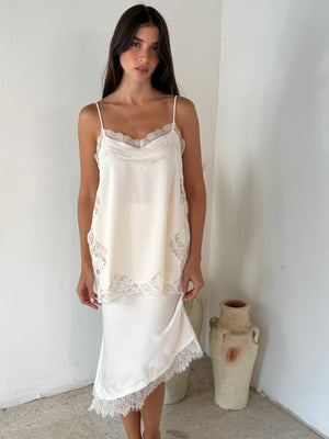 Asymmetrical Satin Lace Skirt