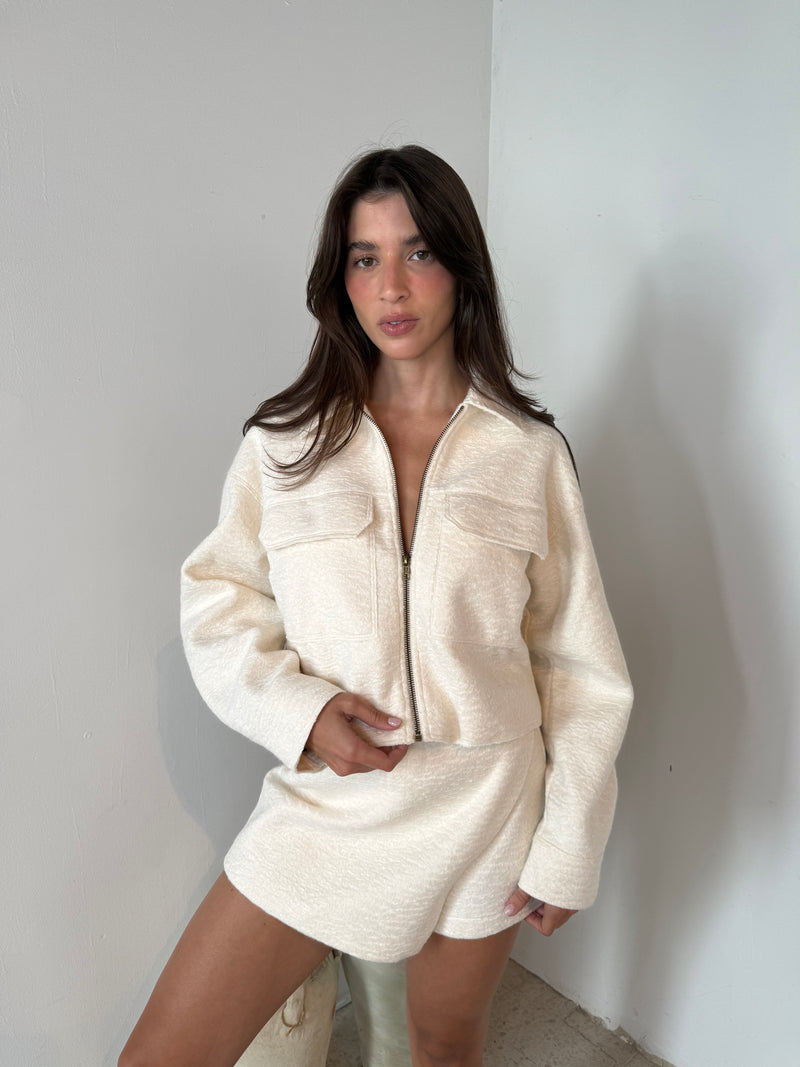 Cream Textured Fabric Skort