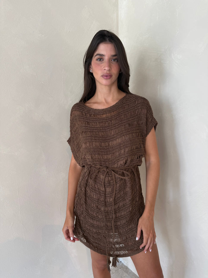 Brown Knit Cover Up Dress