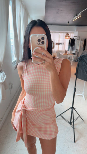 Peach Gingham Knot Active Dress
