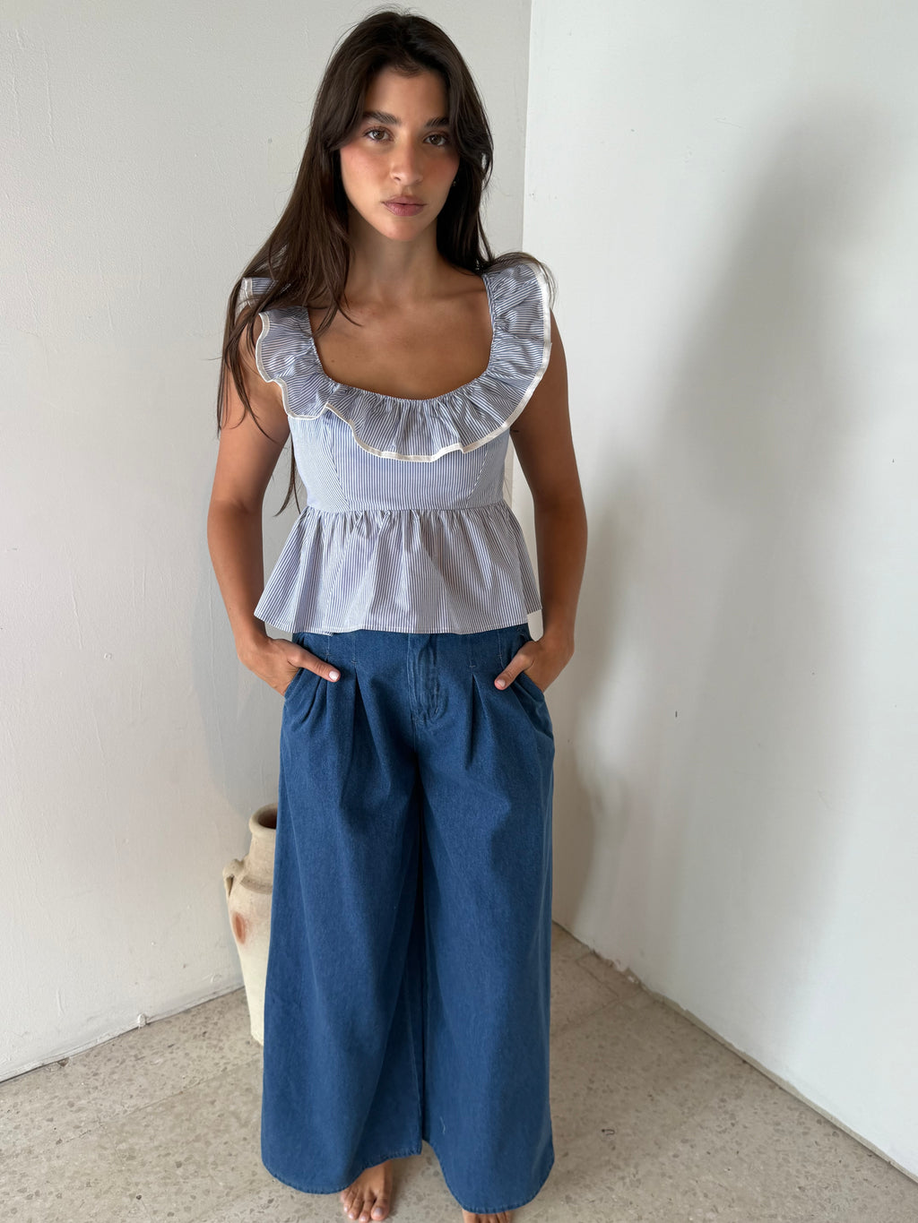 Pleated Denim Pants
