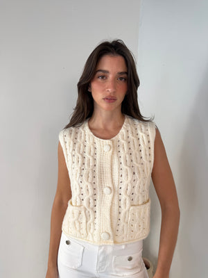 Cable Knit Button Front Sleeveless Vest