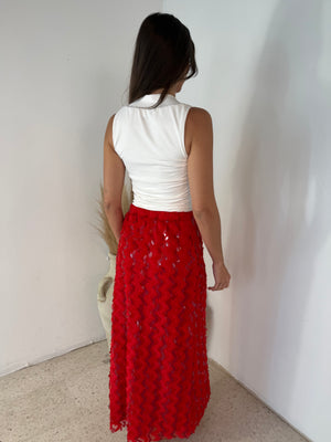Red Sequins Maxi Skirt