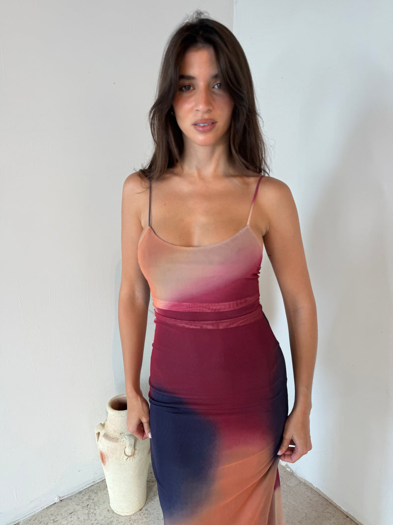 Mesh Tie Dye Midi Dress