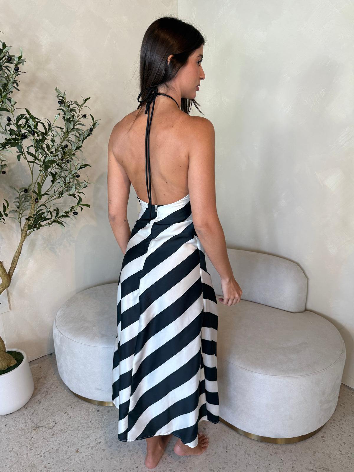 Striped Halter Midi Dress
