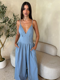 Denim Plunge Jumpsuit