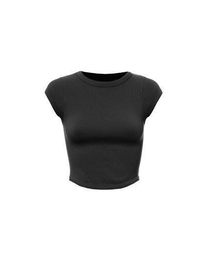 RIBBED WIDE CREWNECK  CROP TEE