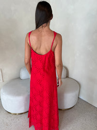 Red Eyelet Maxi Dress