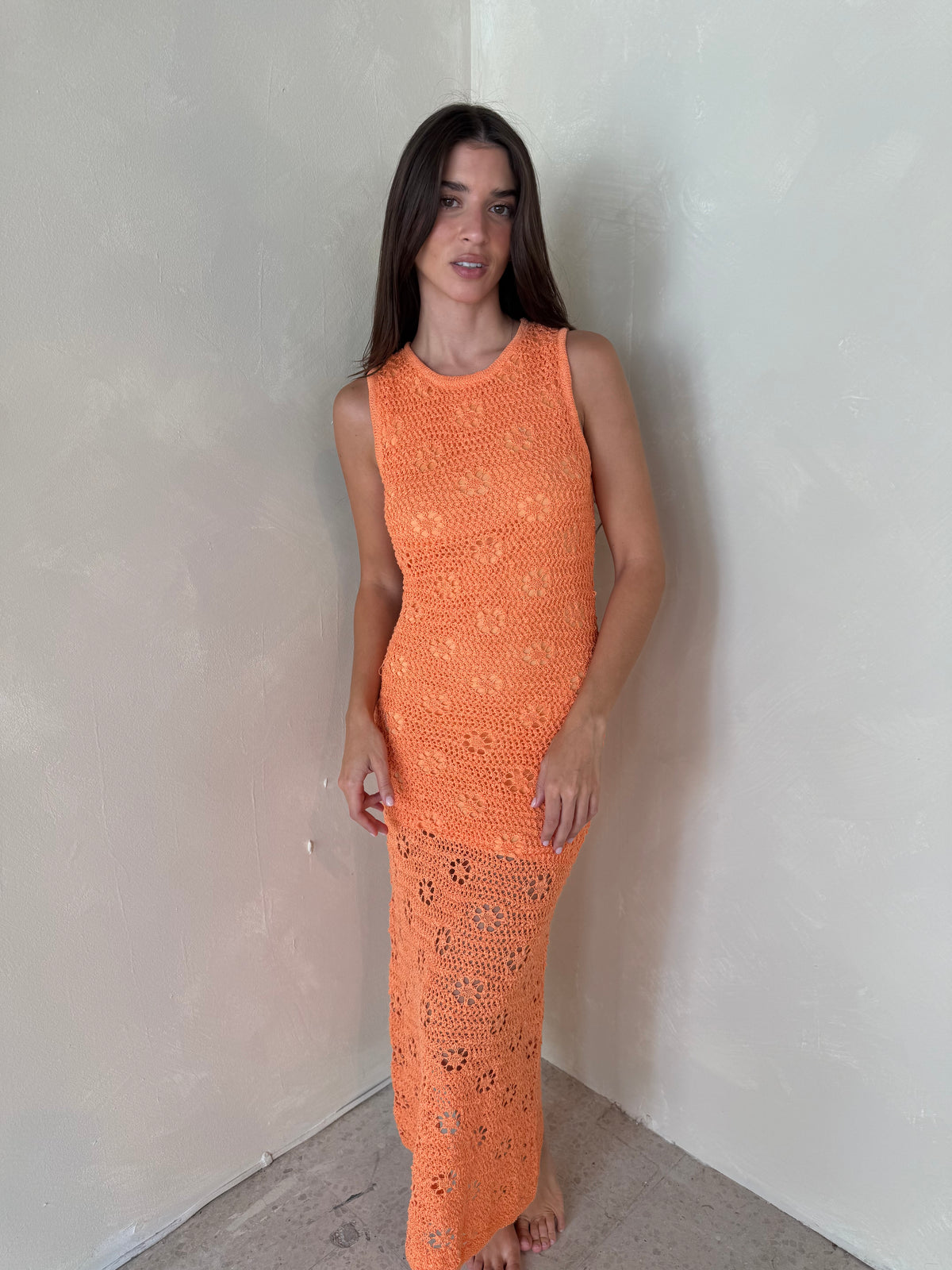 Orange Crochet Maxi Dress