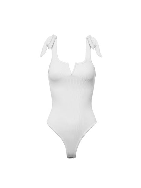 Ribbed Shoulder Tie Bodysuit