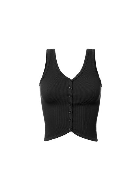 Ribbed Button Detail Crop Tank