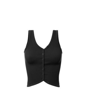 Ribbed Button Detail Crop Tank
