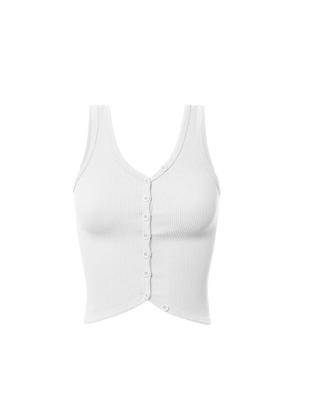 Ribbed Button Detail Crop Tank