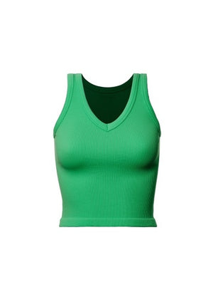 Ribbed V Neck Crop Tank