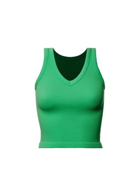 Ribbed V Neck Crop Tank