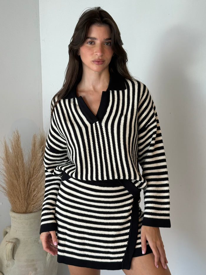 Stripe Relaxed LS Top & Wrap Skirt Set