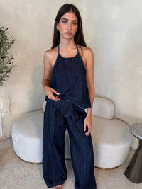 Denim Halter Top & Button Pant Set