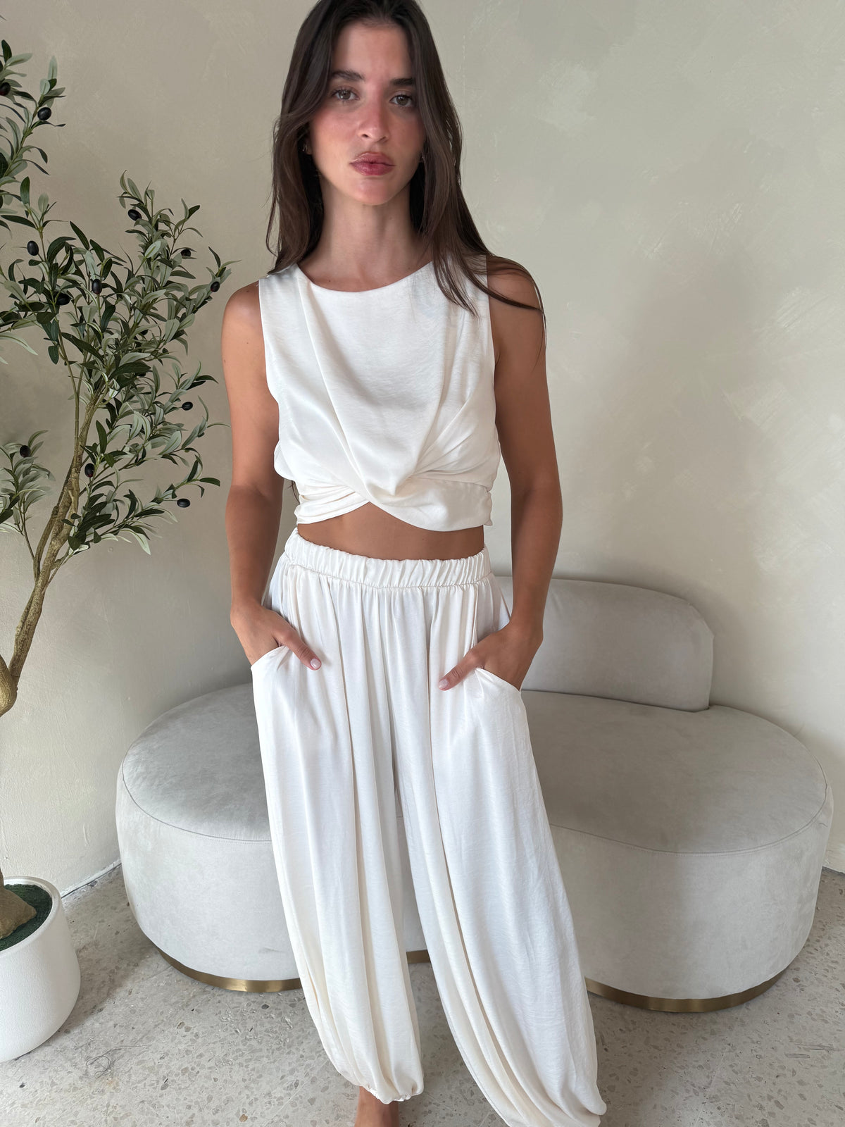 Ivory Crop Top & Pant Set